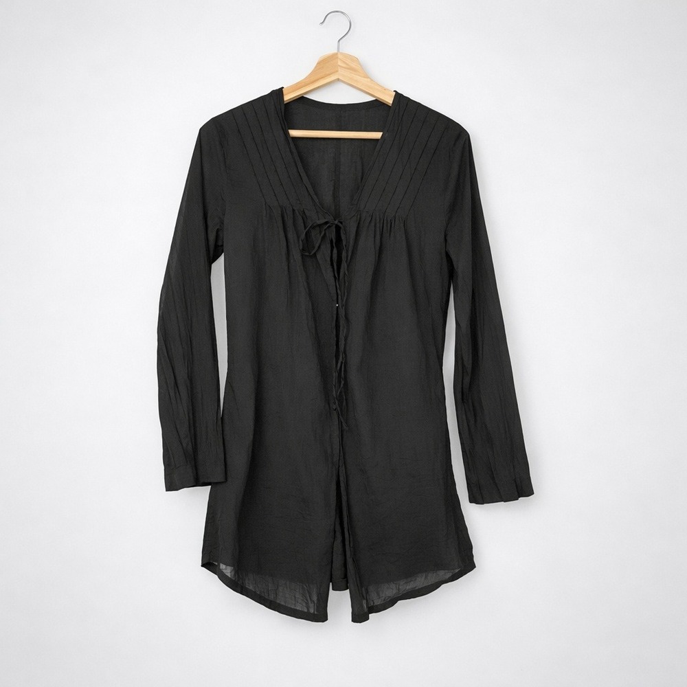 Athleta Black Long Sleeve Pleated V‑Neck Tunic Swim Cover Up Resort Wear Medium